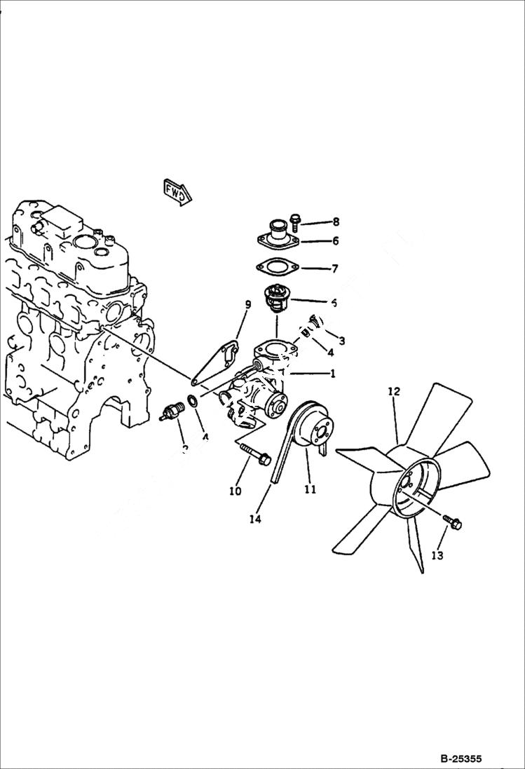 Схема запчастей Bobcat 56 - WATER PUMP AND COOLING FAN COOLING SYSTEM