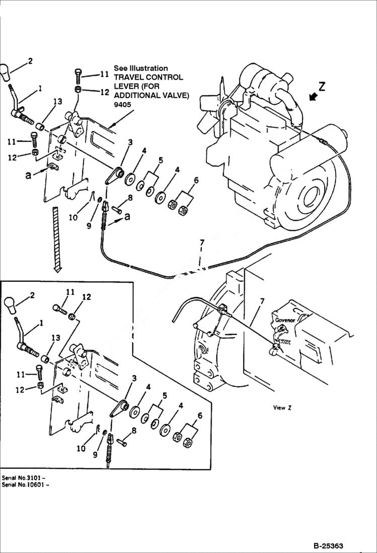 Схема запчастей Bobcat 56 - FUEL CONTROL LEVER ENGINE RELATED PARTS AND ELECTRICAL SYSTEM