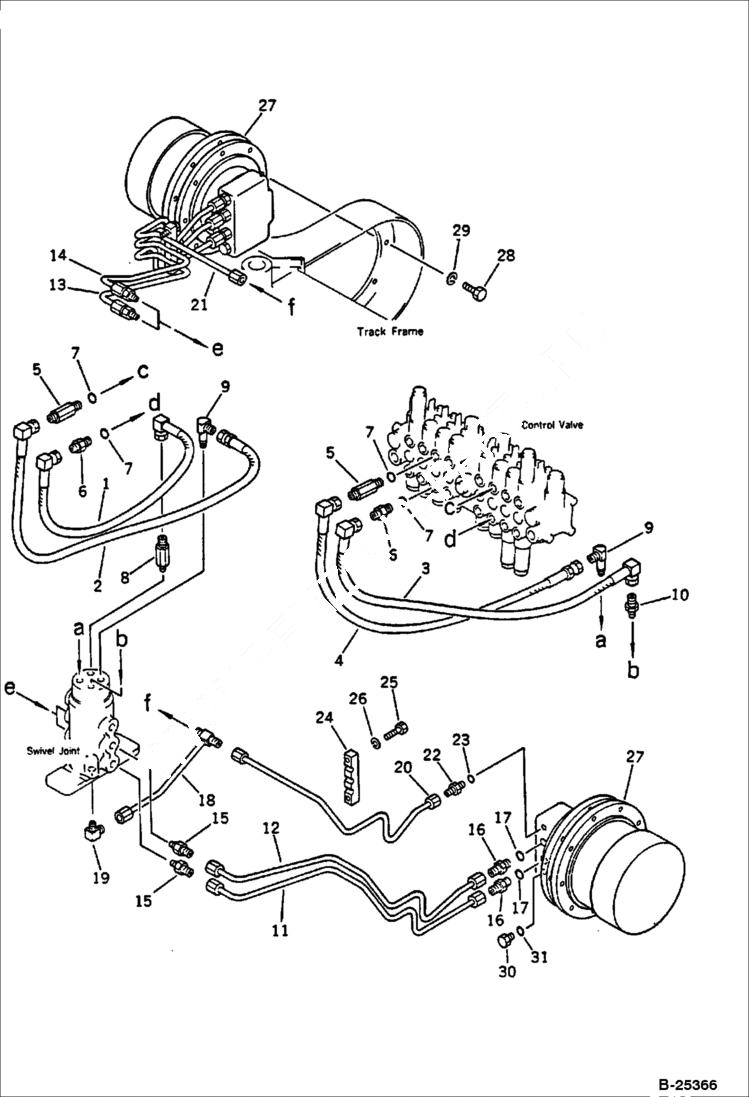 Схема запчастей Bobcat 56 - HYDRAULIC PIPING VALVE TO/FROM TRAVEL MOTOR TRAVEL AND FINAL DRIVE