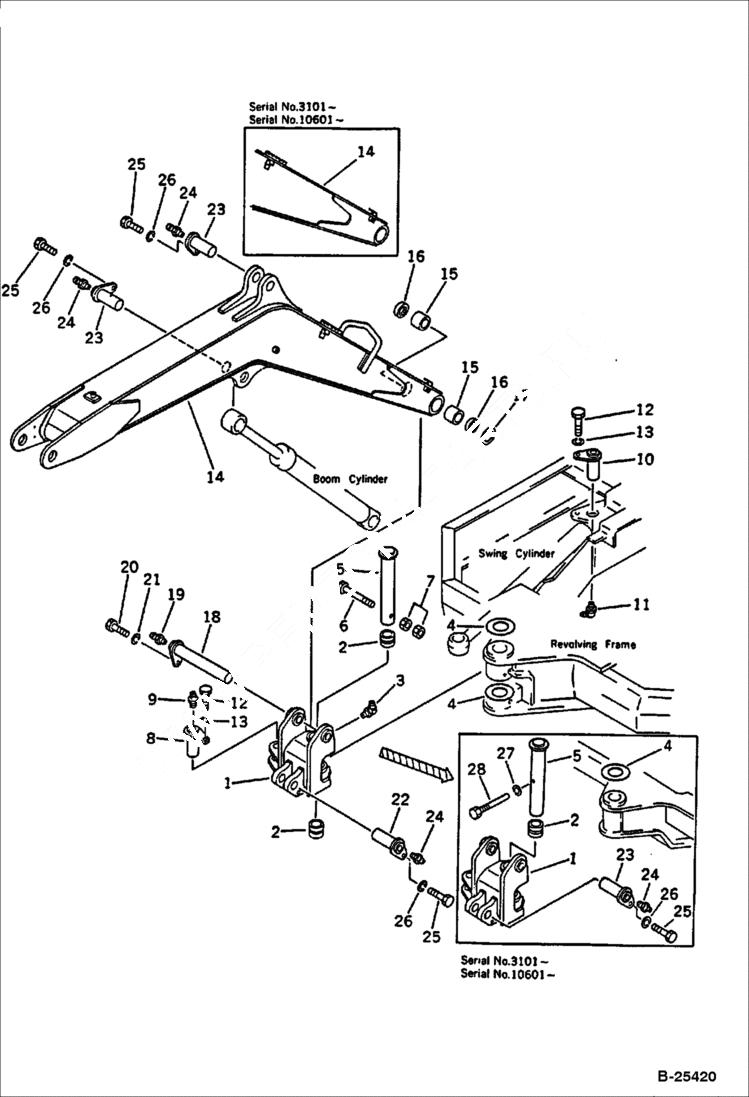 Схема запчастей Bobcat 56 - SWING BRACKET AND BOOM WORK EQUIPMENT