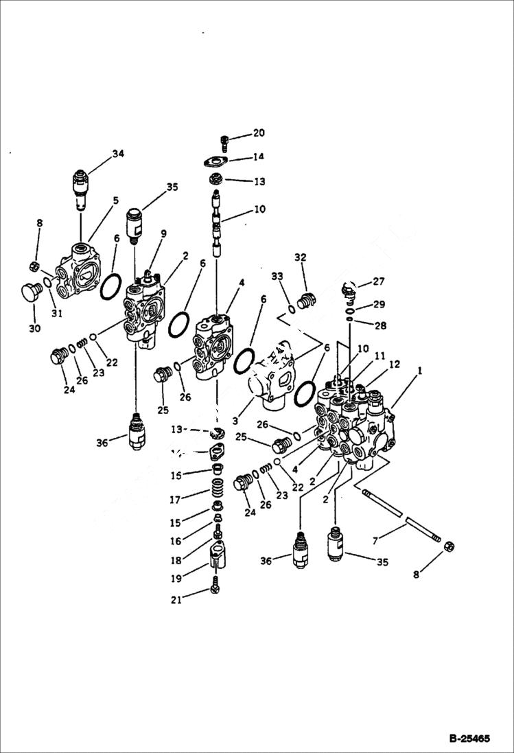 Схема запчастей Bobcat 76 - 5 SPOOL CONTROL VALVE 1 of 2 WORK EQUIPMENT CONTROL SYSTEM