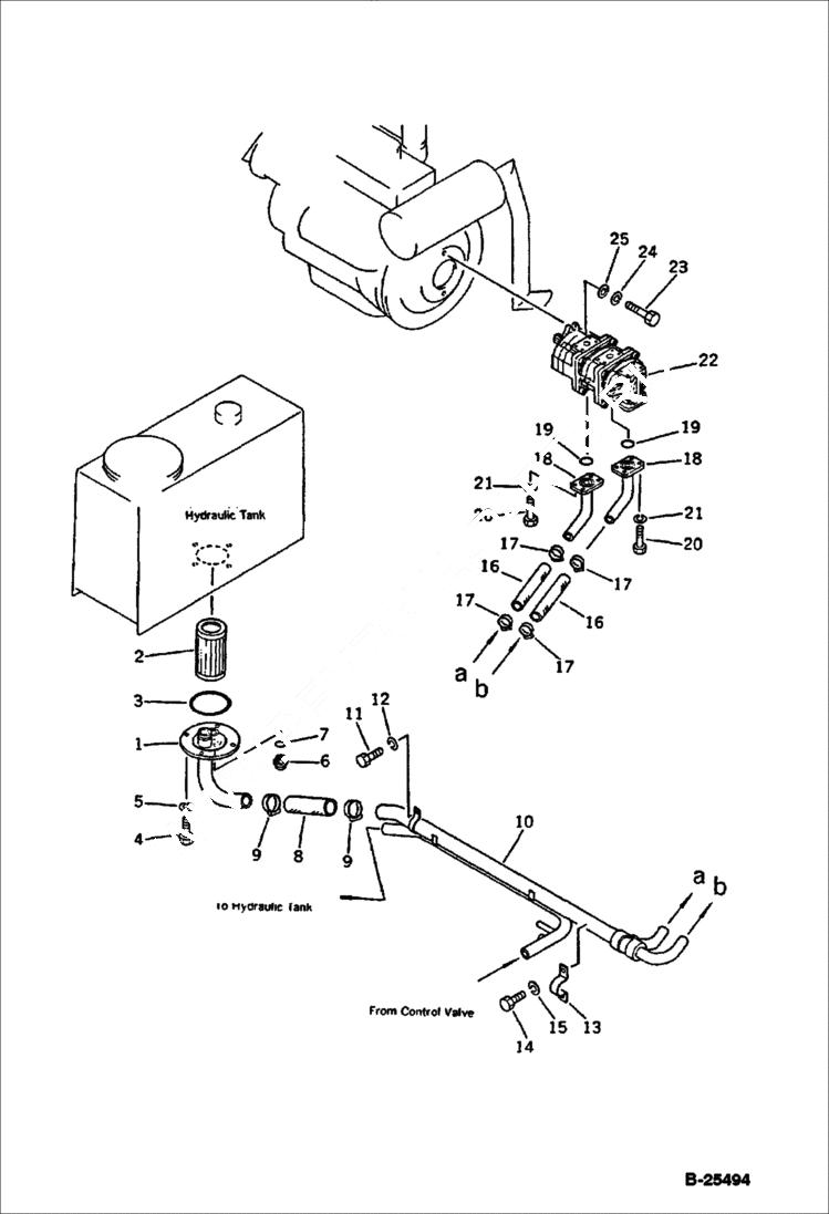Схема запчастей Bobcat 76 - HYDRAULIC PIPING (TANK TO PUMP) WORK EQUIPMENT CONTROL SYSTEM