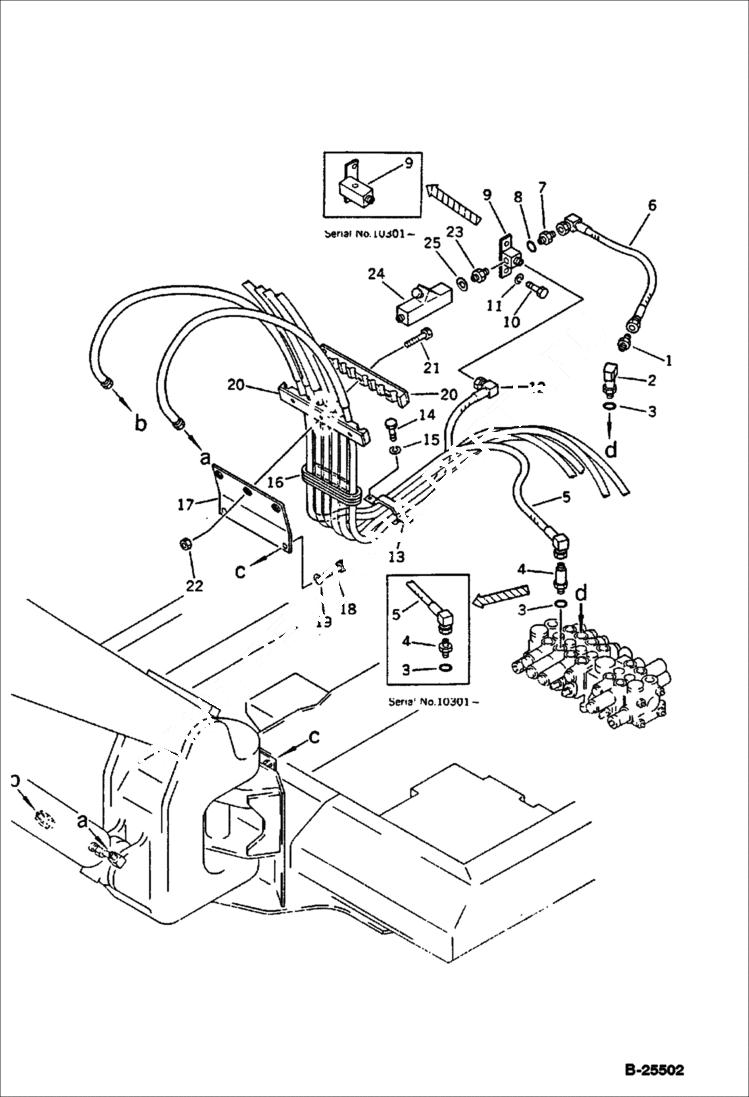 Схема запчастей Bobcat 76 - HYDRAULIC PIPING (VALVE TO/FROM BOOM CYLINDER) USA SPEC. OPTIONAL PARTS, MARK PLATE