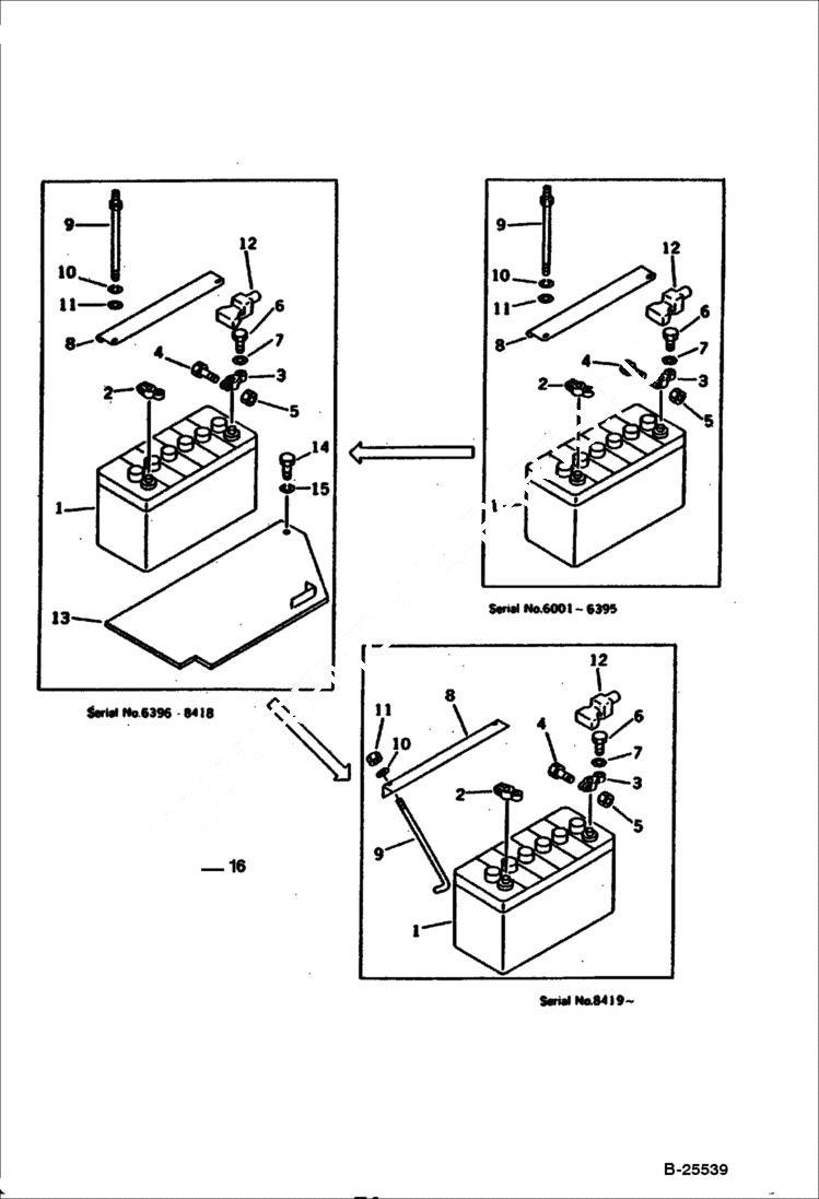 Схема запчастей Bobcat 100 - BATTERY ENGINE RELATED PARTS AND ELECTRICAL SYSTEM