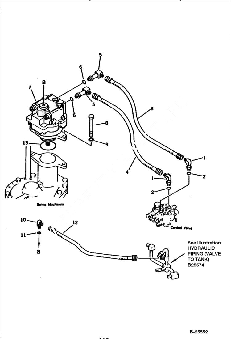 Схема запчастей Bobcat 100 - HYDRAULIC PIPING (VALVE TO/FROM SWING MOTOR) SWING AND CONTROL SYSTEM