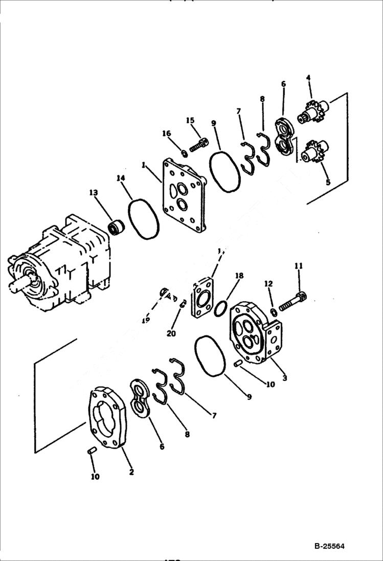 Схема запчастей Bobcat 100 - HYDRAULIC PUMP (3/3) Komatsu S/N 8432- WORK EQUIPMENT CONTROL SYSTEM