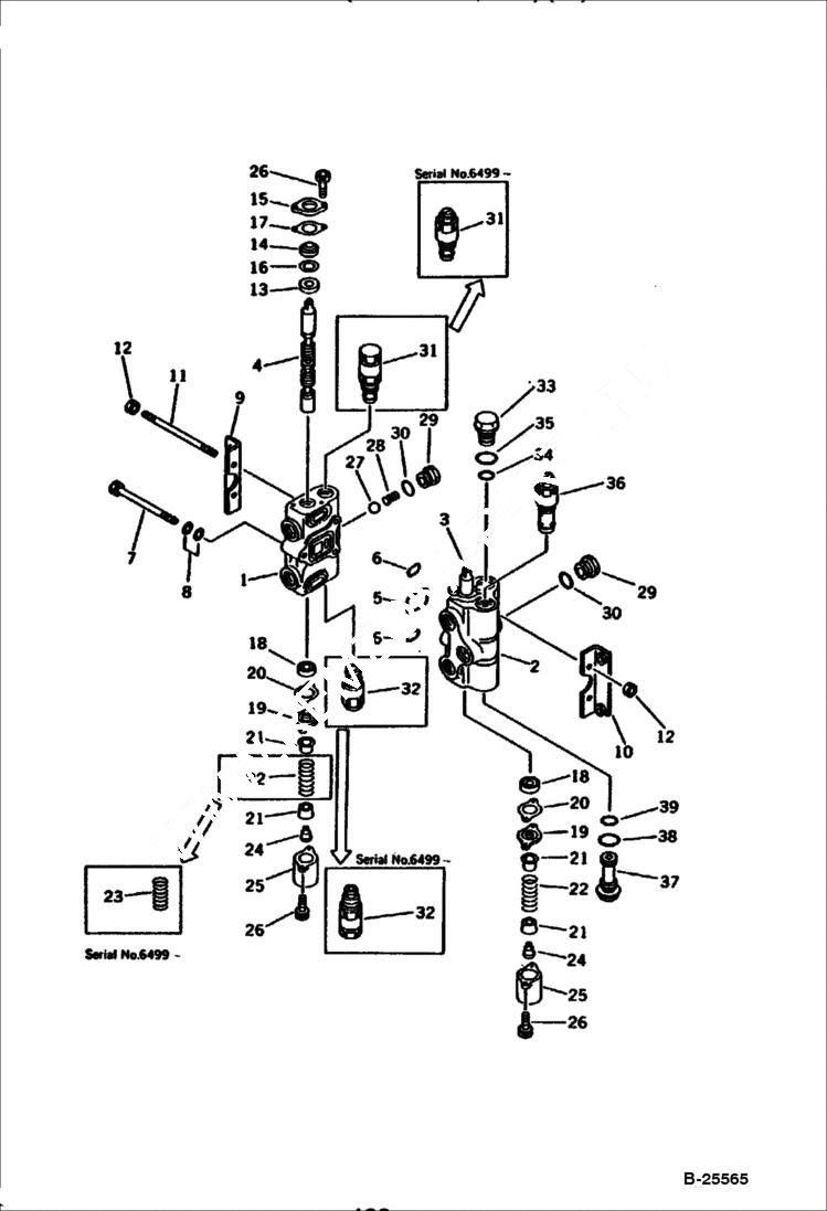 Схема запчастей Bobcat 100 - 2-SPOOL VALVE (L.H. TRAVEL, ARM)(1/2) WORK EQUIPMENT CONTROL SYSTEM