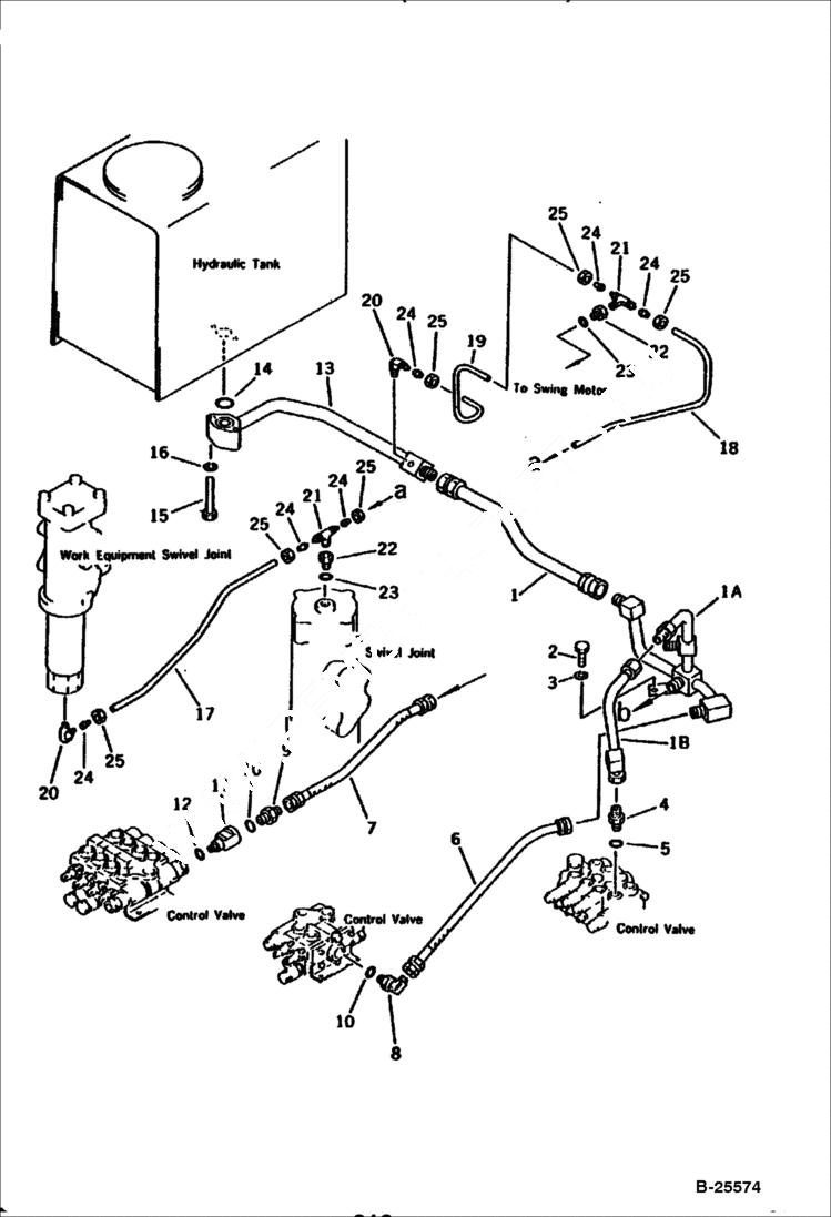 Схема запчастей Bobcat 100 - HYDRAULIC PIPING (VALVE TO TANK) WORK EQUIPMENT CONTROL SYSTEM