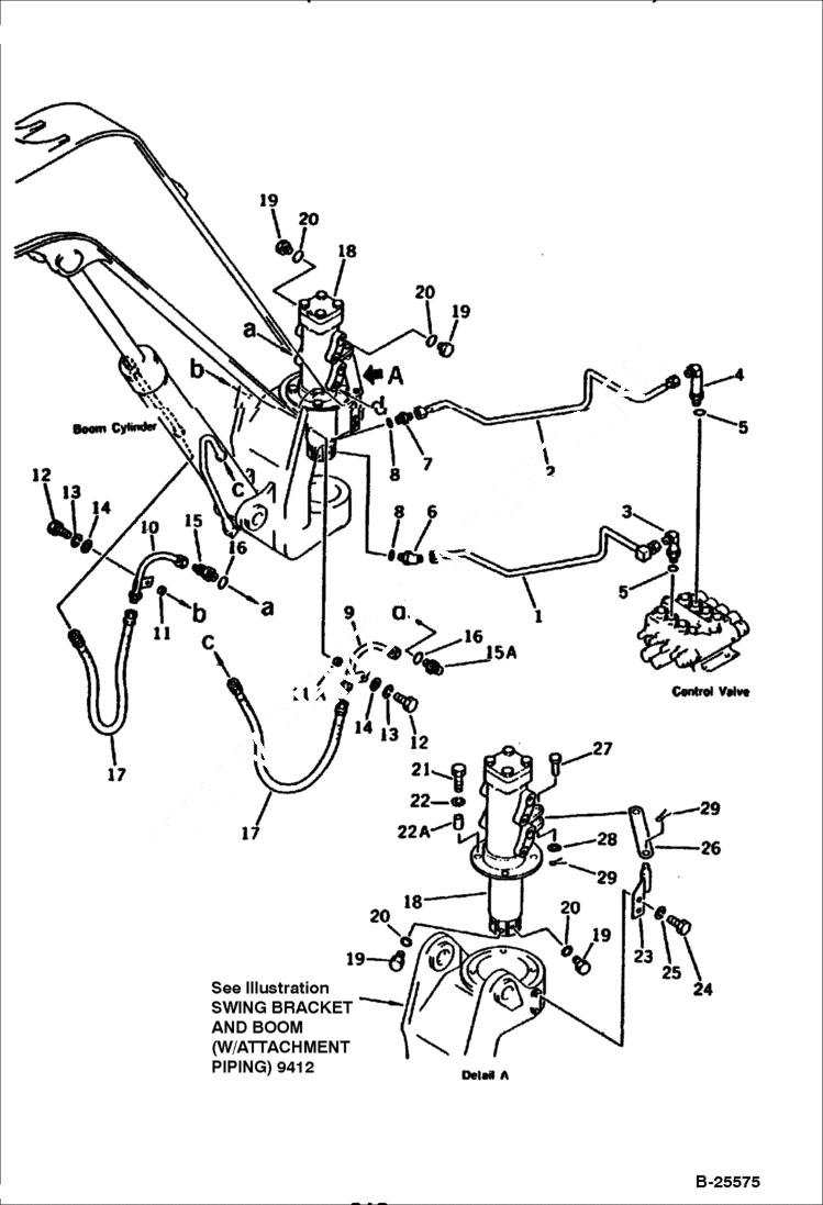 Схема запчастей Bobcat 100 - HYDRAULIC PIPING (VALVE TO/FROM BOOM CYLINDER) WORK EQUIPMENT CONTROL SYSTEM