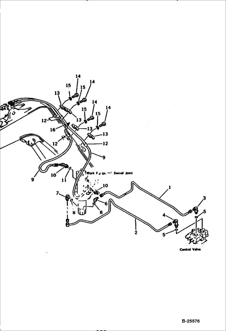 Схема запчастей Bobcat 100 - HYDRAULIC PIPING (VALVE TO/FROM ARM CYLINDER) WORK EQUIPMENT CONTROL SYSTEM