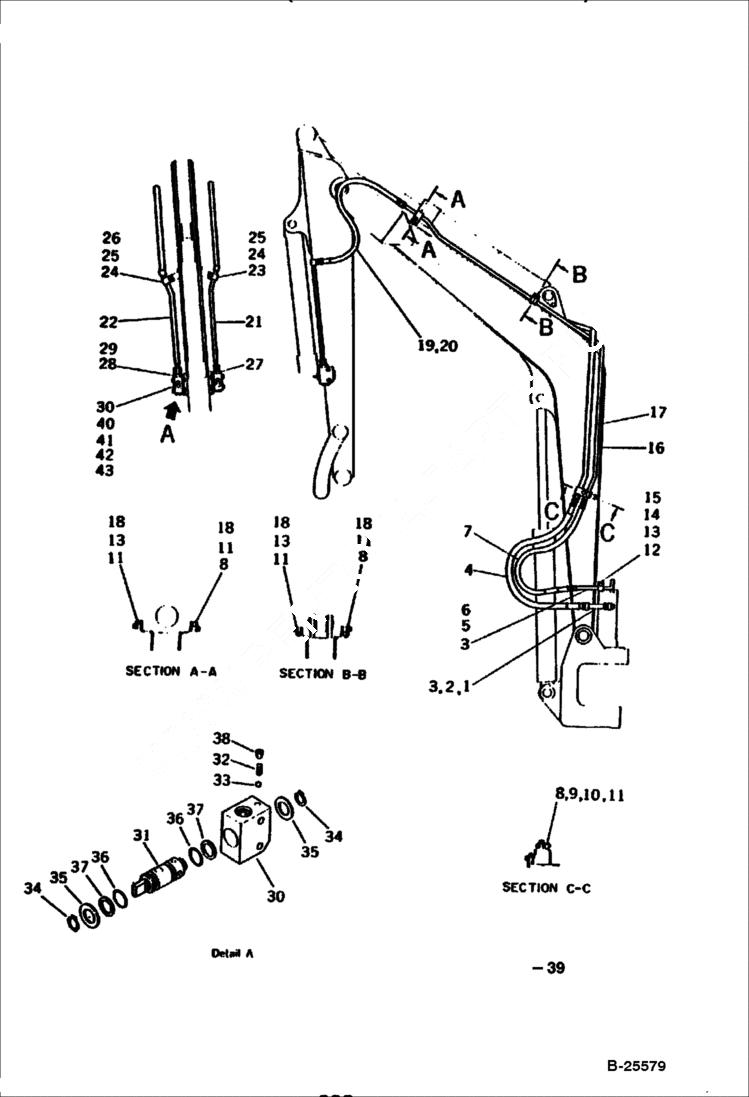 Схема запчастей Bobcat 100 - HYDRAULIC PIPING (SWIVEL JOINT TO ATTACHMENT) WORK EQUIPMENT CONTROL SYSTEM