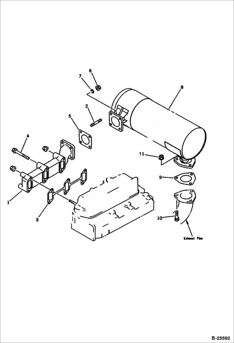 Схема запчастей Bobcat 100 - EXHAUST MANIFOLD AND MUFFLER CYLINDER HEAD