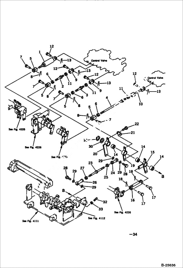 Схема запчастей Bobcat 100 - WORK EQUIPMENT CONTROL LINKAGE (6 WAY SHIFT PATTERN SPEC.) Komatsu S/N 13025 & Abv. CONTROL SYSTEM AND REVOLVING FRAME