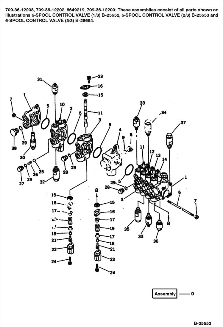 Схема запчастей Bobcat 100 - 6-SPOOL CONTROL VALVE (1/3) WORK EQUIPMENT CONTROL SYSTEM