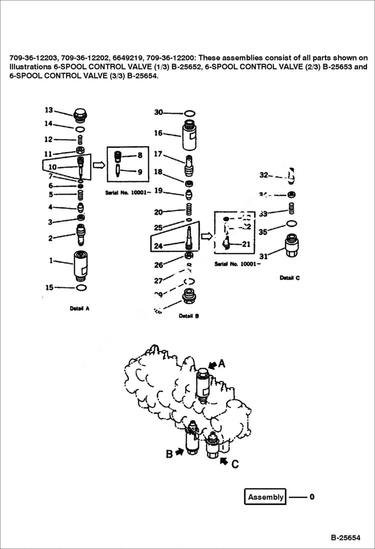 Схема запчастей Bobcat 100 - 6-SPOOL CONTROL VALVE (3/3) WORK EQUIPMENT CONTROL SYSTEM