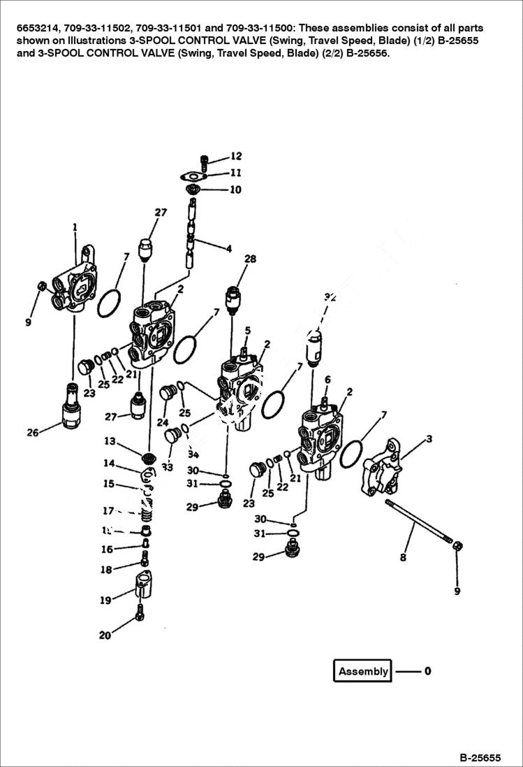 Схема запчастей Bobcat 100 - 3-SPOOL CONTROL VALVE (SWING, TRAVEL SPEED, BLADE) (1/2) WORK EQUIPMENT CONTROL SYSTEM