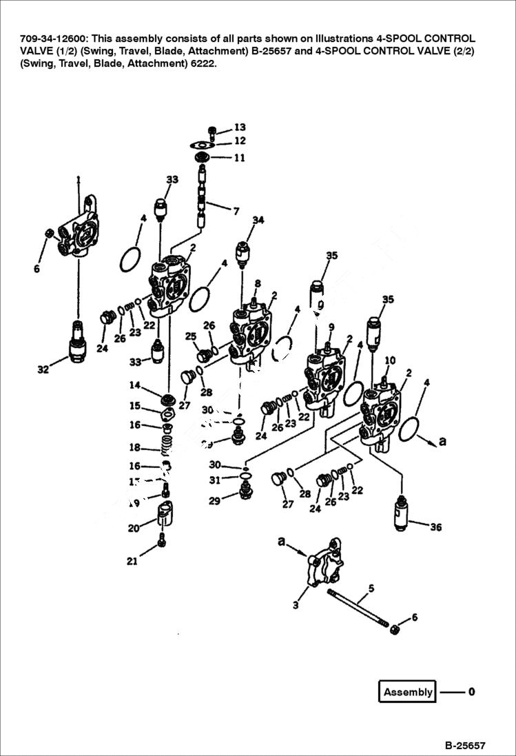 Схема запчастей Bobcat 100 - 4-SPOOL CONTROL VALVE (1/2) (SWING, TRAVEL, BLADE, ATTACHMENT) WORK EQUIPMENT CONTROL SYSTEM