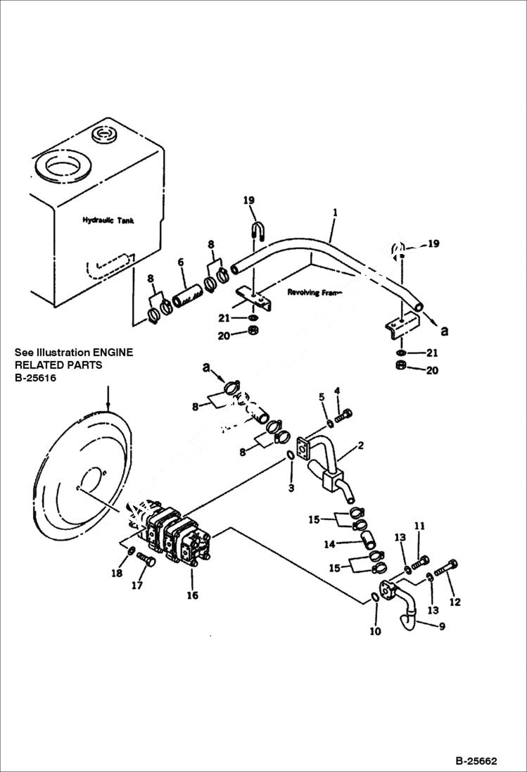 Схема запчастей Bobcat 100 - HYDRAULIC PIPING (TANK TO PUMP) WORK EQUIPMENT CONTROL SYSTEM