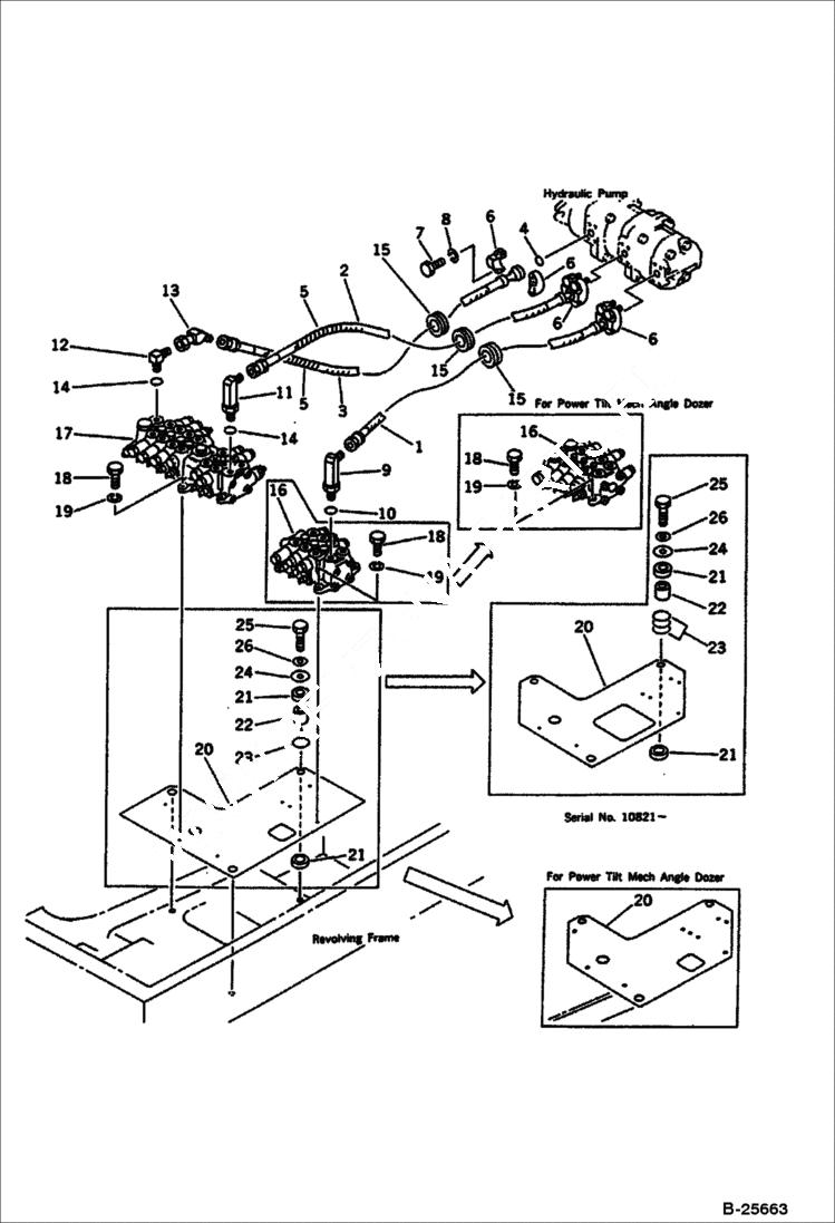 Схема запчастей Bobcat 100 - HYDRAULIC PIPING (PUMP TO VALVE) WORK EQUIPMENT CONTROL SYSTEM