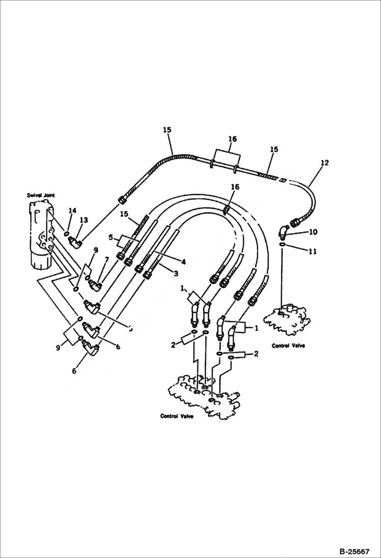 Схема запчастей Bobcat 100 - HYDRAULIC PIPING (TRAVEL MOTOR LINE) WORK EQUIPMENT CONTROL SYSTEM