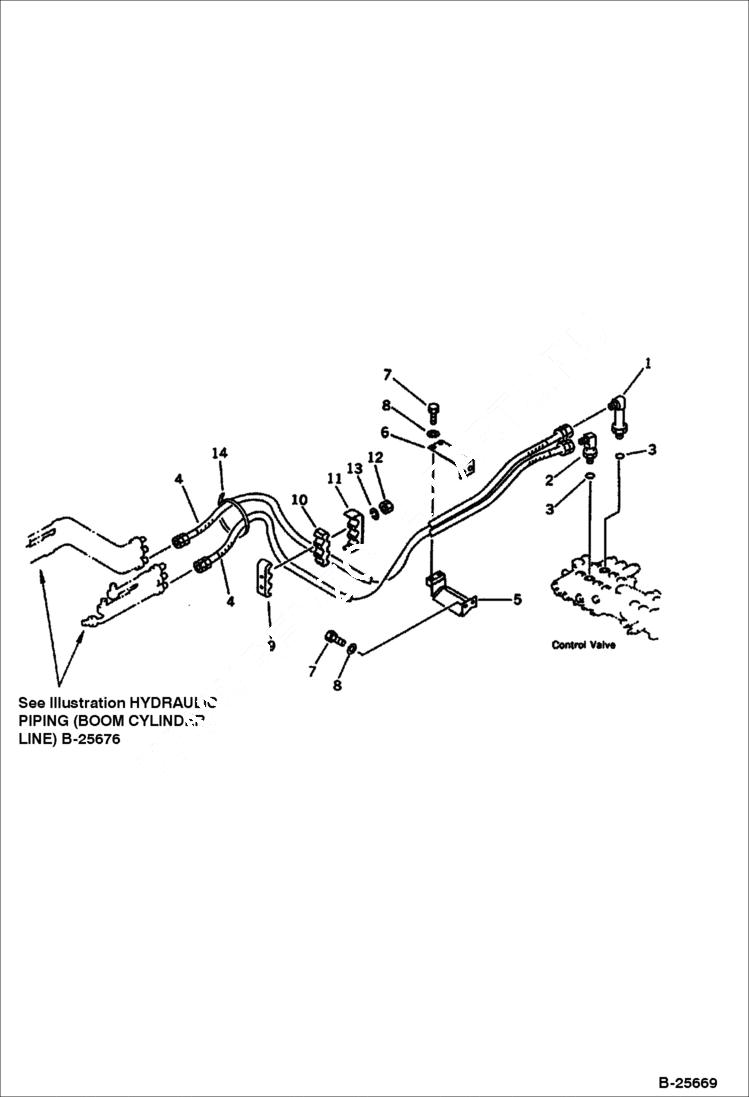 Схема запчастей Bobcat 100 - HYDRAULIC PIPING (BOOM CYLINDER) (CHASSIS SIDE) WORK EQUIPMENT CONTROL SYSTEM