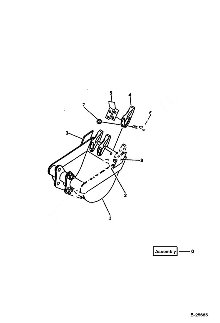 Схема запчастей Bobcat BUCKETS - BUCKET (0.09 Cubic Meters) (Mini 0.15 Cubic Meters)(100) (500 mm Wide) Экскаваторы