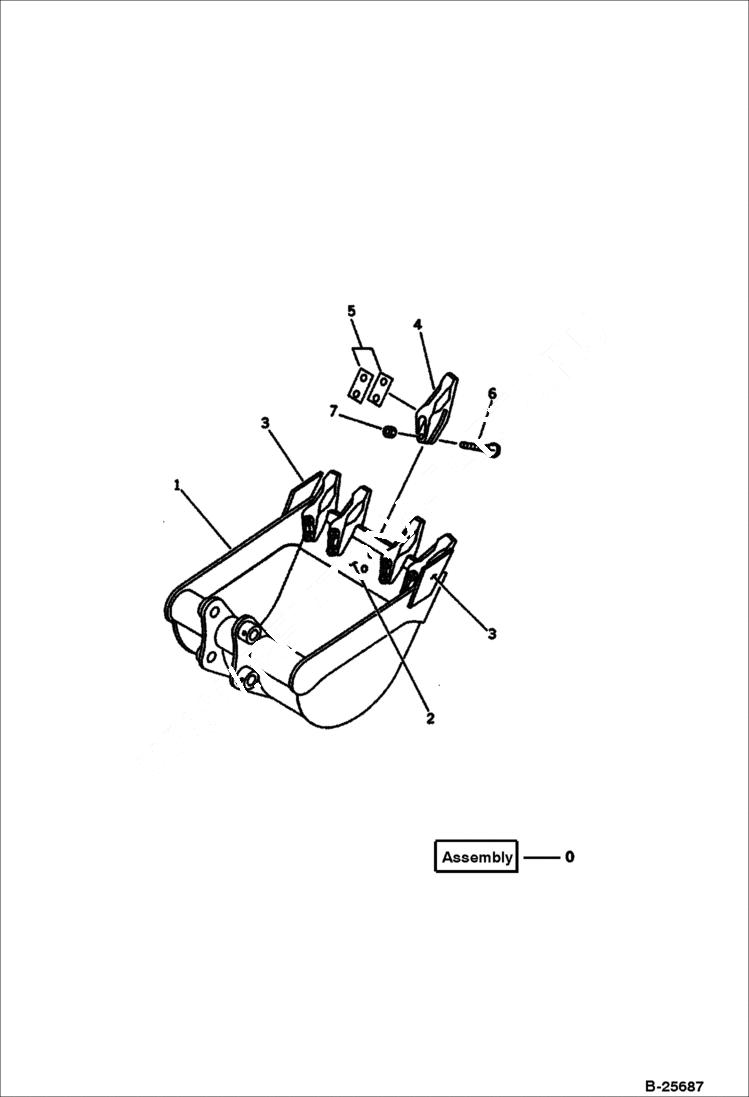 Схема запчастей Bobcat 100 - BUCKET, 0.11M cubed (MINI 0.18M cubed) WIDTH 600MM WORK EQUIPMENT