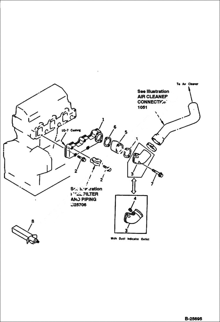 Схема запчастей Bobcat 116 - AIR INTAKE MANIFOLD AND CONNECTION CYLINDER HEAD