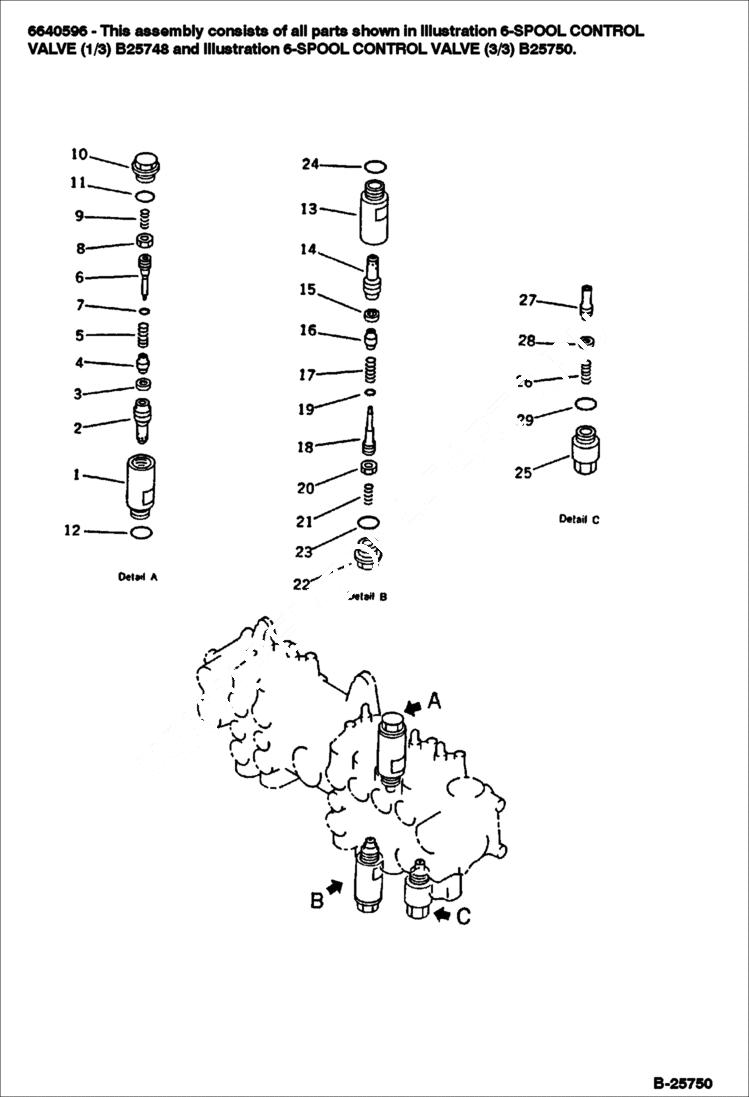 Схема запчастей Bobcat 116 - 6-SPOOL CONTROL VALVE (3/3) WORK EQUIPMENT CONTROL SYSTEM
