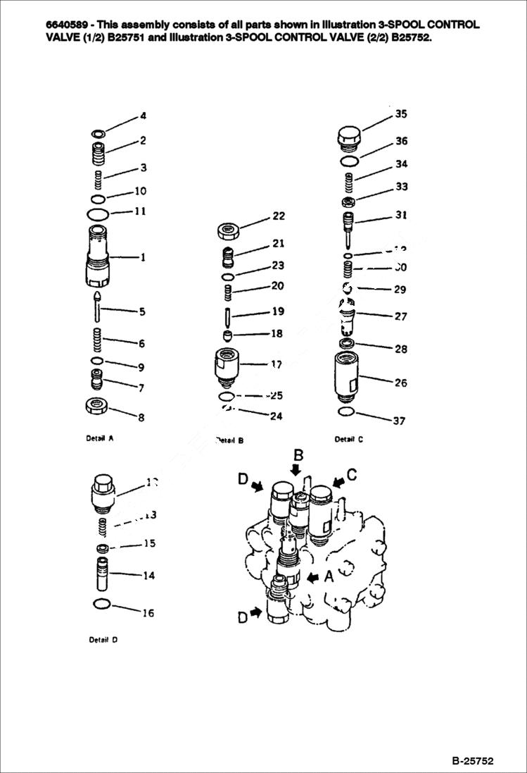 Схема запчастей Bobcat 116 - 3-SPOOL CONTROL VALVE (2/2 WORK EQUIPMENT CONTROL SYSTEM