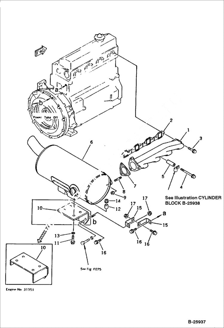 Схема запчастей Bobcat 130 - EXHAUST MANIFOLD & MUFFLER CYLINDER HEAD