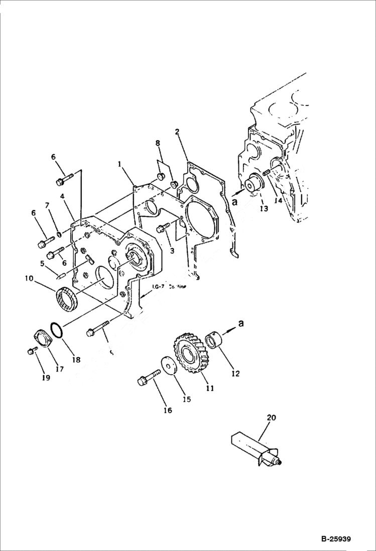 Схема запчастей Bobcat 130 - FRONT COVER AND GEAR CYLINDER BLOCK