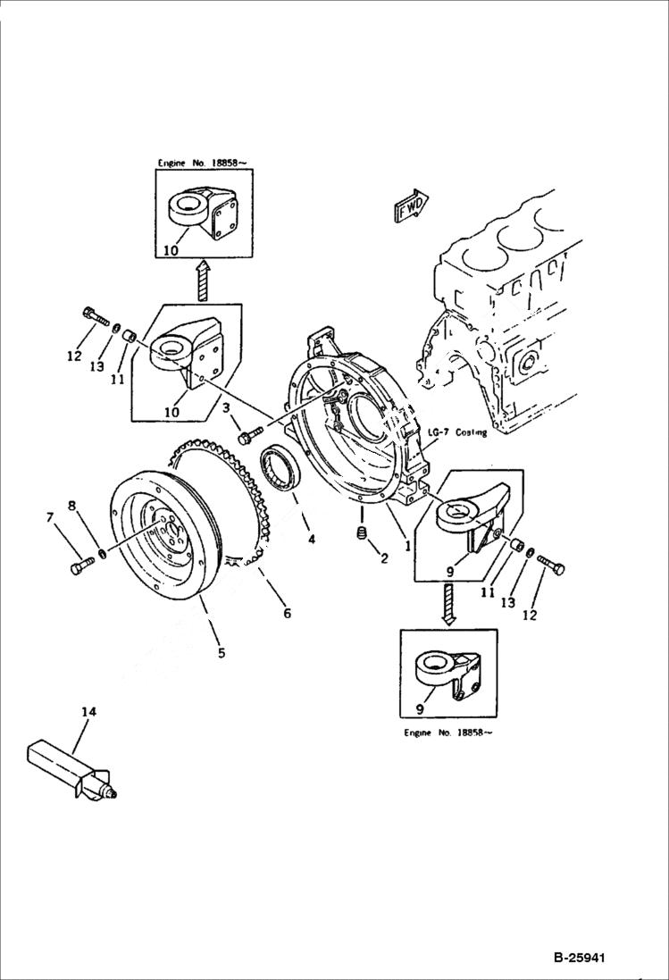 Схема запчастей Bobcat 130 - FLYWHEEL AND FLYWHEEL HOUSING CYLINDER BLOCK