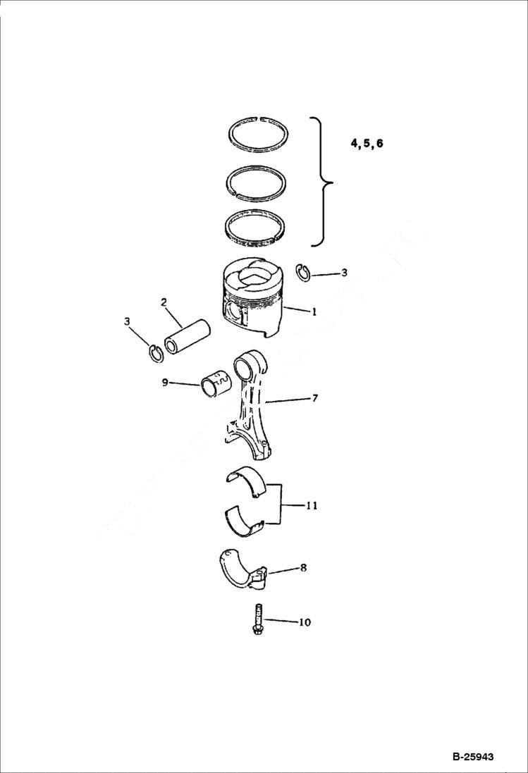 Схема запчастей Bobcat 130 - PISTON AND CONNECTING ROD CYLINDER BLOCK