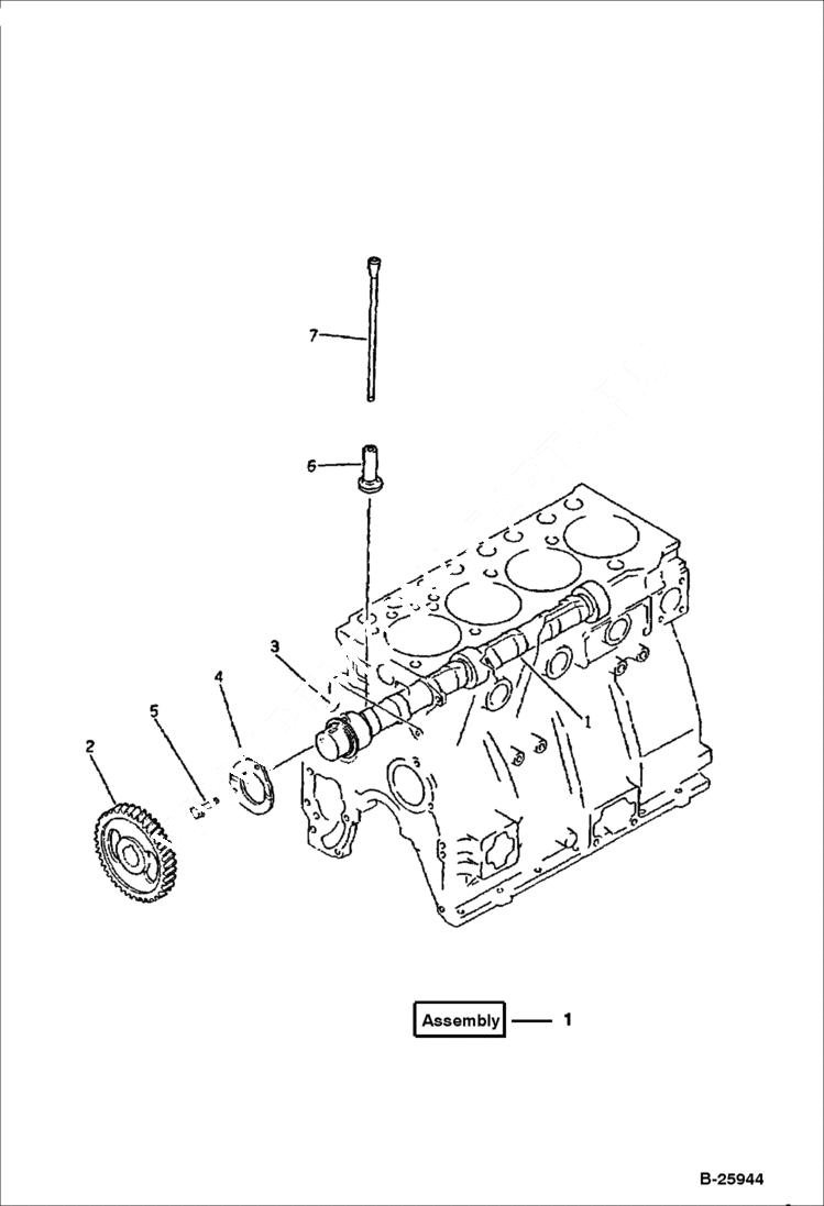 Схема запчастей Bobcat 130 - CAMSHAFT AND TAPPET CYLINDER BLOCK