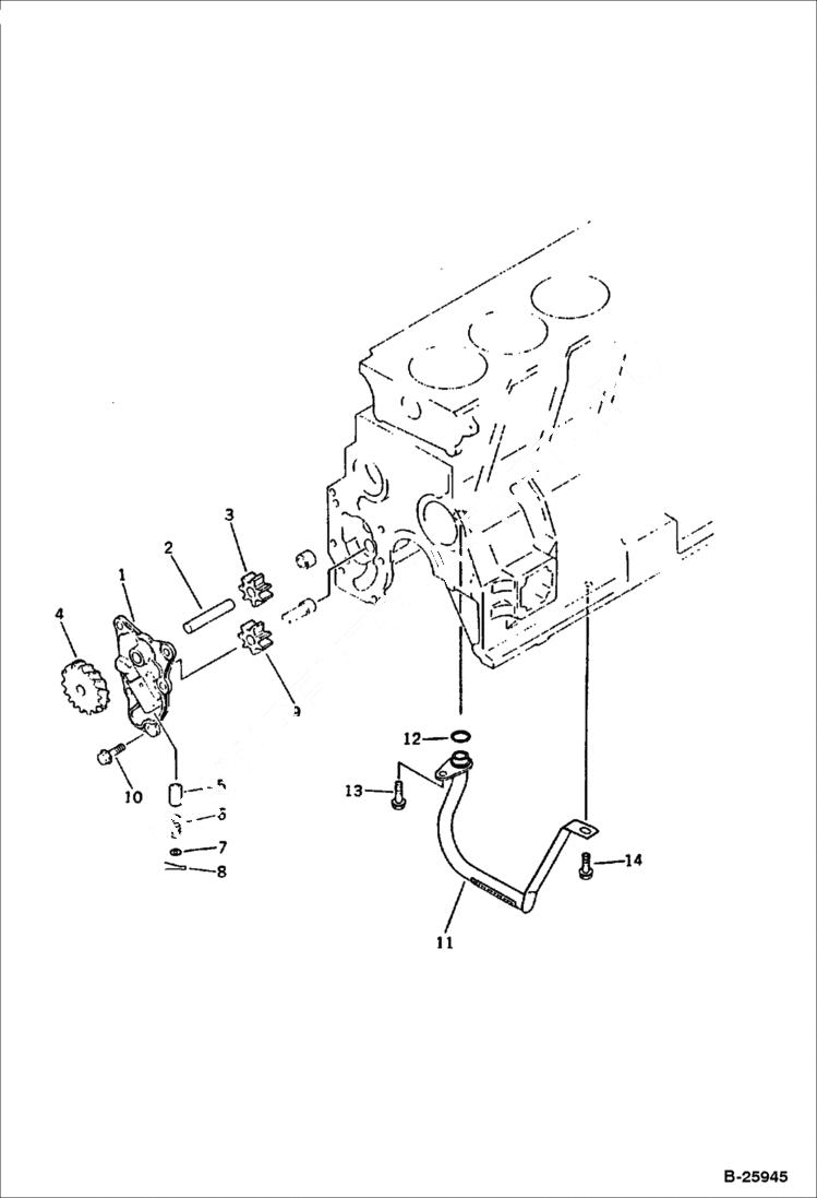 Схема запчастей Bobcat 130 - LUBRICATING OIL PUMP AND SUCTION PIPE LUBRICATING OIL SYSTEM