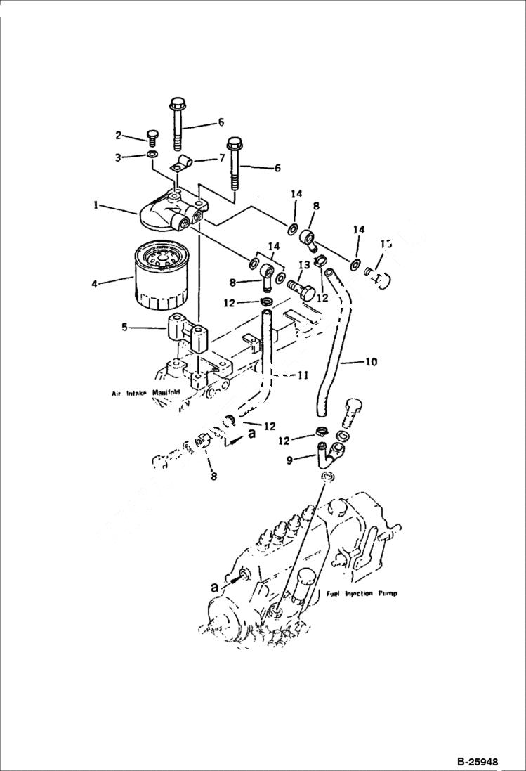 Схема запчастей Bobcat 130 - FUEL FILTER AND PIPING FUEL SYSTEM