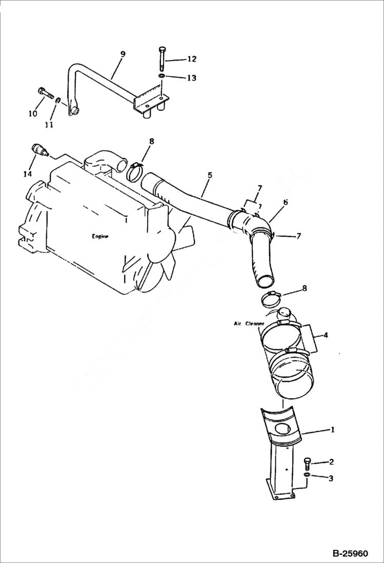 Схема запчастей Bobcat 130 - AIR CLEANER CONNECTION ENGINE RELATED PARTS AND ELECTRICAL SYSTEM