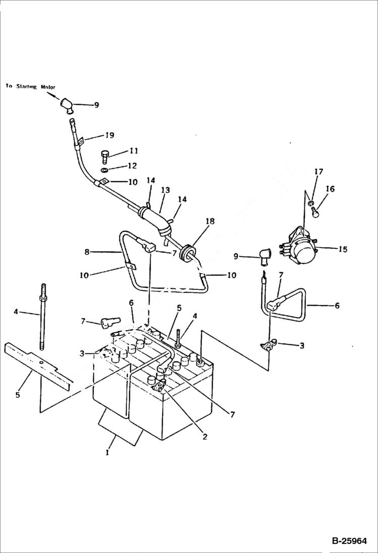 Схема запчастей Bobcat 130 - BATTERY AND RELAY SWITCH ENGINE RELATED PARTS AND ELECTRICAL SYSTEM