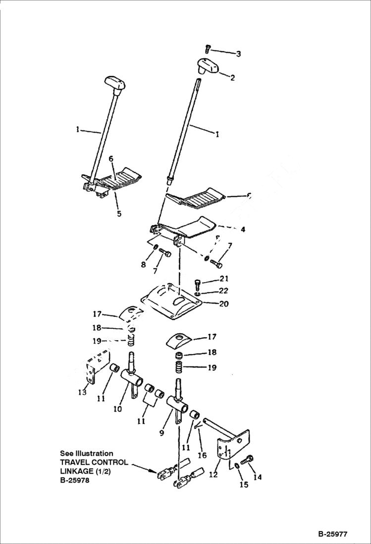 Схема запчастей Bobcat 130 - TRAVEL CONTROL LEVER AND PEDAL CONTROL SYSTEM