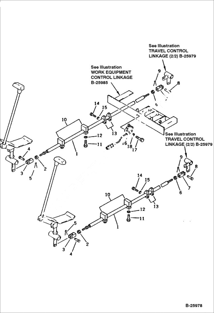 Схема запчастей Bobcat 130 - TRAVEL CONTROL LINKAGE 1/2 CONTROL SYSTEM