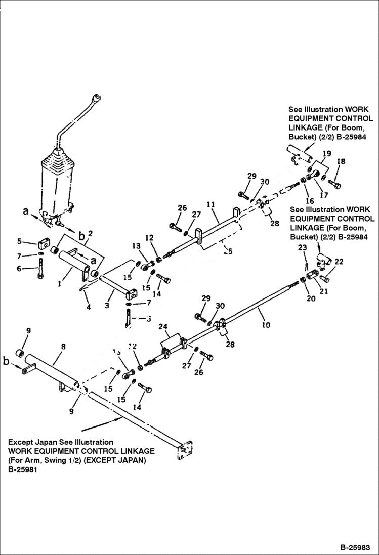 Схема запчастей Bobcat 130 - WORK EQUIPMENT CONTROL LINKAGE For Boom & Bucket 1/2 CONTROL SYSTEM