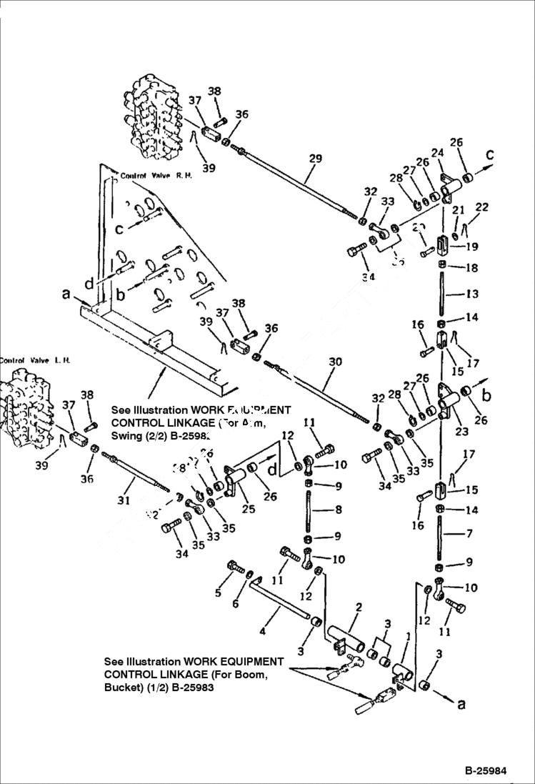 Схема запчастей Bobcat 130 - WORK EQUIPMENT CONTROL LINKAGE For Boom & Bucket 2/2 CONTROL SYSTEM