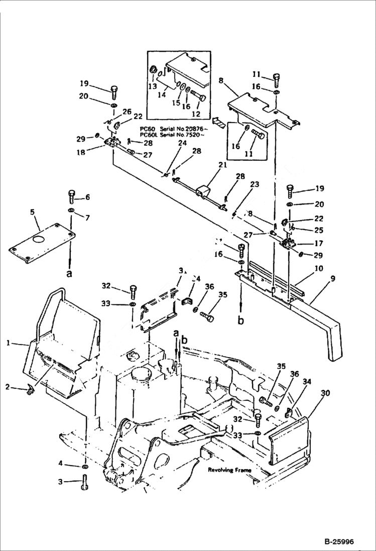 Схема запчастей Bobcat 130 - MACHINERY COMPARTMENT PC60, PC60L - 2/3 REVOLVING FRAME, GUARD AND CAB