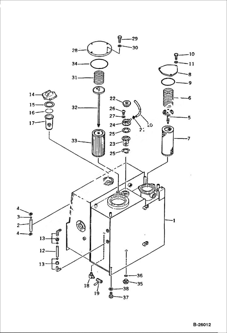 Схема запчастей Bobcat 130 - HYDRAULIC OIL AND FUEL TANK 1/2 HYDRAULIC SYSTEM