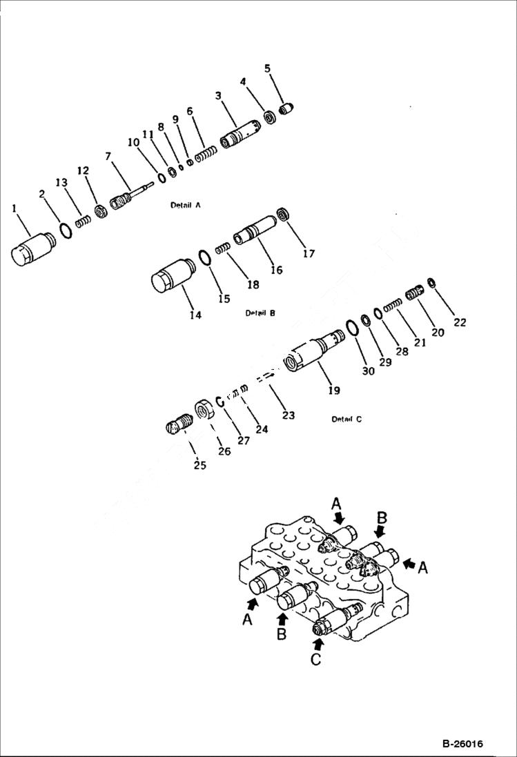 Схема запчастей Bobcat 130 - CONTROL VALVE, L.H. 3/3 HYDRAULIC SYSTEM