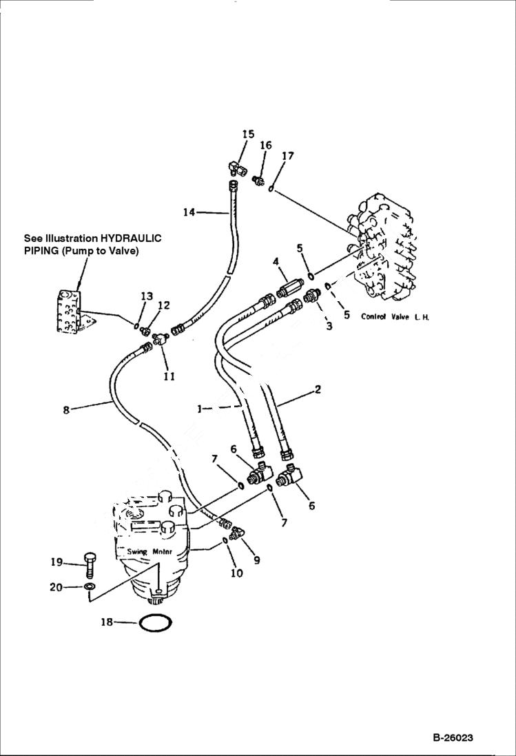 Схема запчастей Bobcat 130 - HYDRAULIC PIPING Valve to/from Swing Motor With Swing Mechanical Brake HYDRAULIC SYSTEM