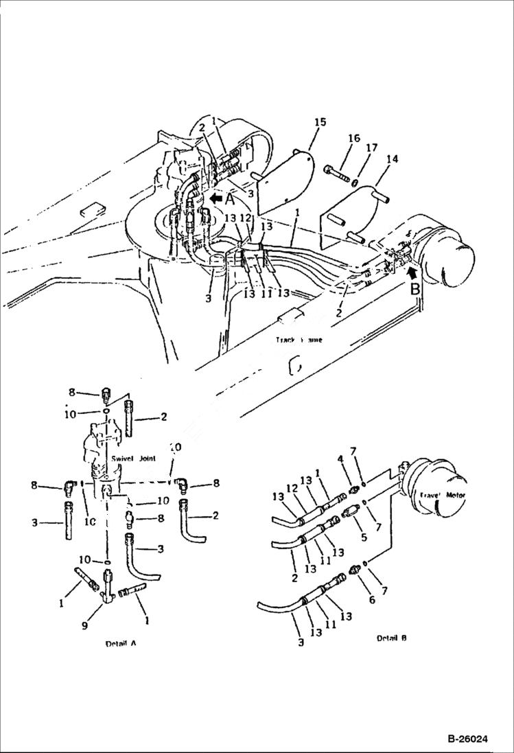 Схема запчастей Bobcat 130 - HYDRAULIC PIPING Swivel Joint to/from Travel Motor (PC60L) (PC60LS) HYDRAULIC SYSTEM