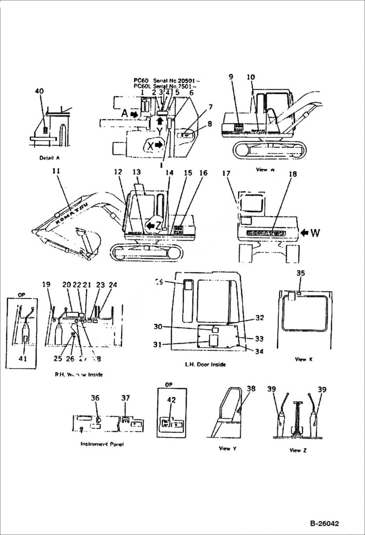 Схема запчастей Bobcat 130 - MARKS AND PLATES For USA (PC60) (PC60L) MARK PLATE, TOOL AND KIT