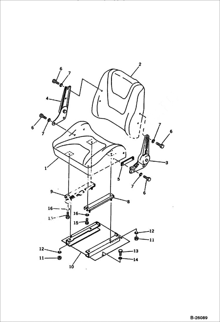 Схема запчастей Bobcat 100 - OPERATORS SEAT (FOR CAB) Komatsu S/N 13025 & Abv. GUARD